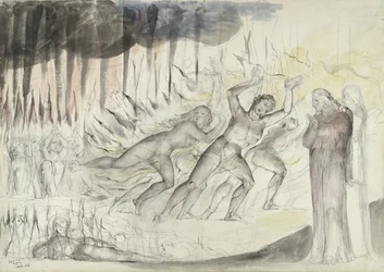 Dante and Virgil among the Blasphemers, illustration to the Divine Comedy by Dante Alighieri, 1824-27